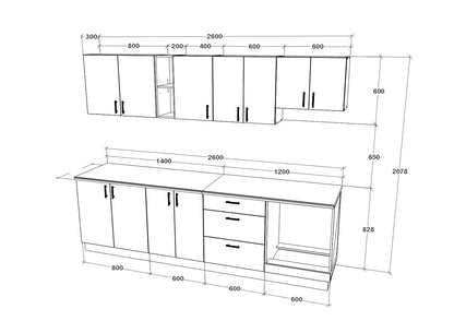 Set Bucatarie haaus Karo V18, Gri Lucios/Alb, MDF, Blat Thermo 28 mm, L 260 cm