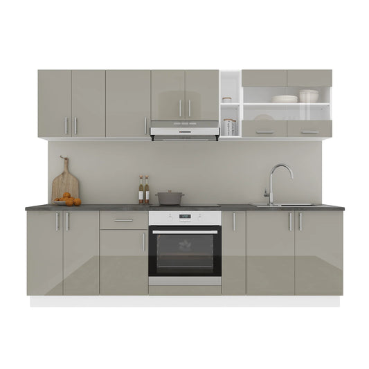 Set Bucatarie haaus Karo V19, Gri Lucios/Alb, MDF, Blat Thermo 28 mm, L 260 cm