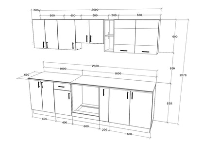 Set Bucatarie haaus Karo V19, Alb, Blat Thermo 28 mm, L 260 cm