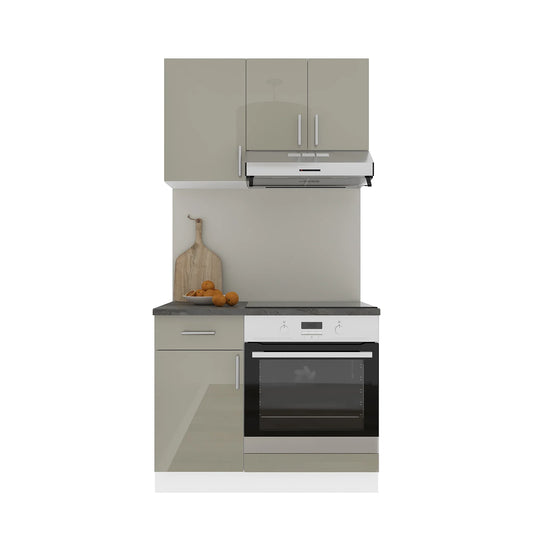 Set Bucatarie haaus Karo V1, Gri Lucios/Alb, MDF, Blat Thermo 28 mm, L 100 cm