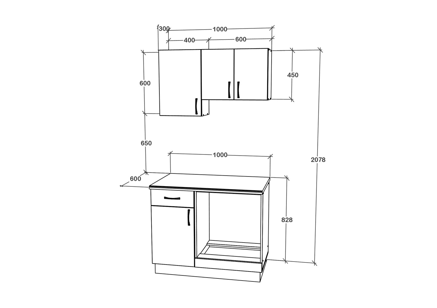 Set Bucatarie haaus Karo V1, Alb, Blat Thermo 28 mm, L 100 cm