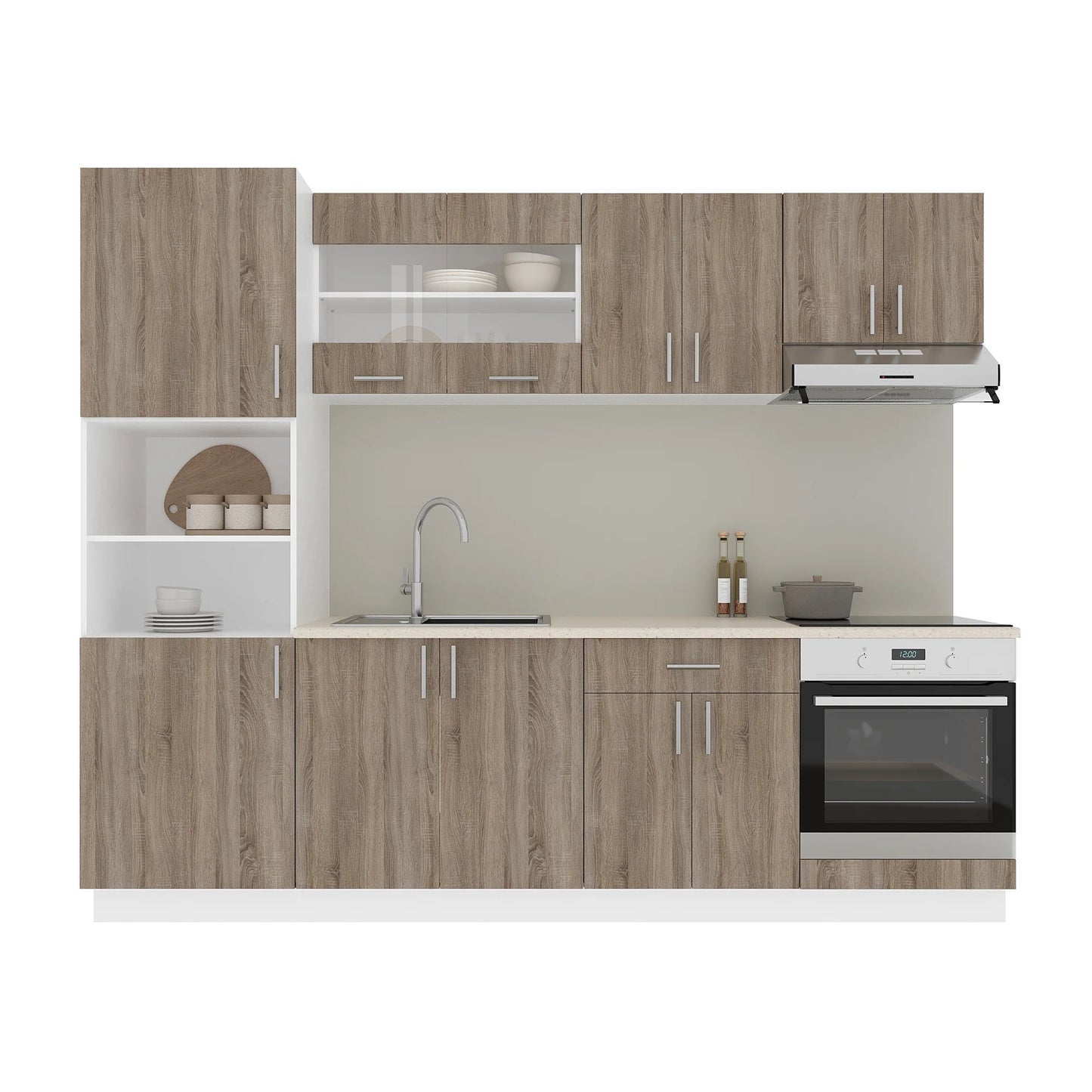 Set Bucatarie haaus Karo V20, Stejar Sonoma Inchis/Alb, Blat Thermo 28 mm, L 260 cm