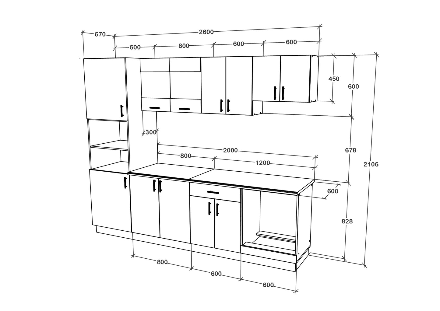 Set Bucatarie haaus Karo V20, Alb, Blat Thermo 28 mm, L 260 cm