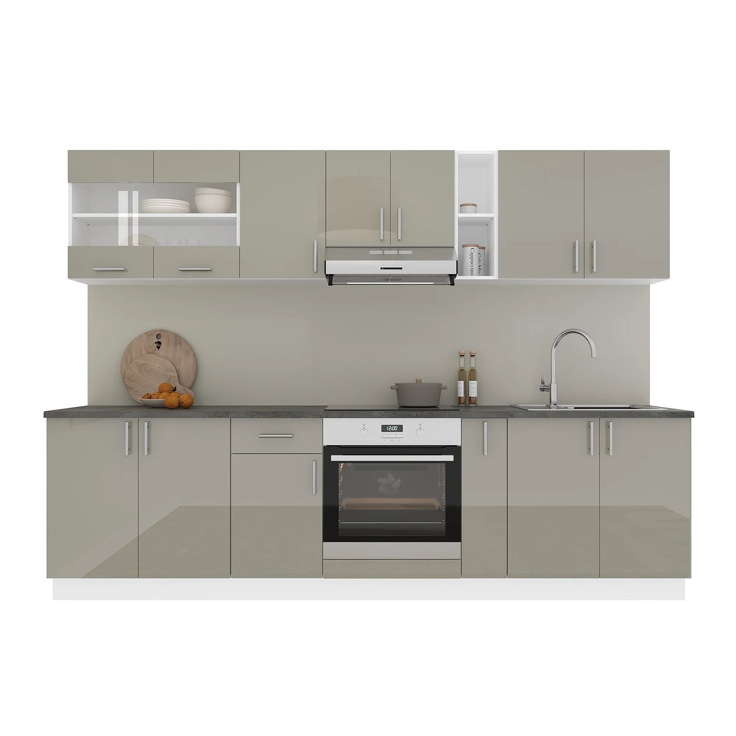 Set Bucatarie haaus Karo V21, Gri Lucios/Alb, MDF, Blat Thermo 28 mm, L 280 cm