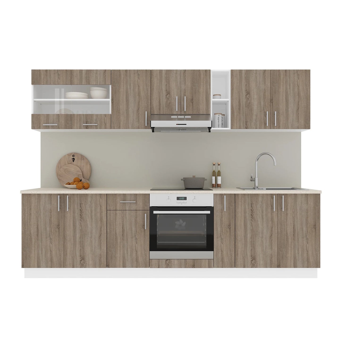 Set Bucatarie haaus Karo V21, Stejar Sonoma Inchis/Alb, Blat Thermo 28 mm, L 280 cm