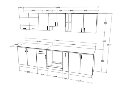 Set Bucatarie haaus Karo V21, Stejar Sonoma Inchis/Alb, Blat Thermo 28 mm, L 280 cm