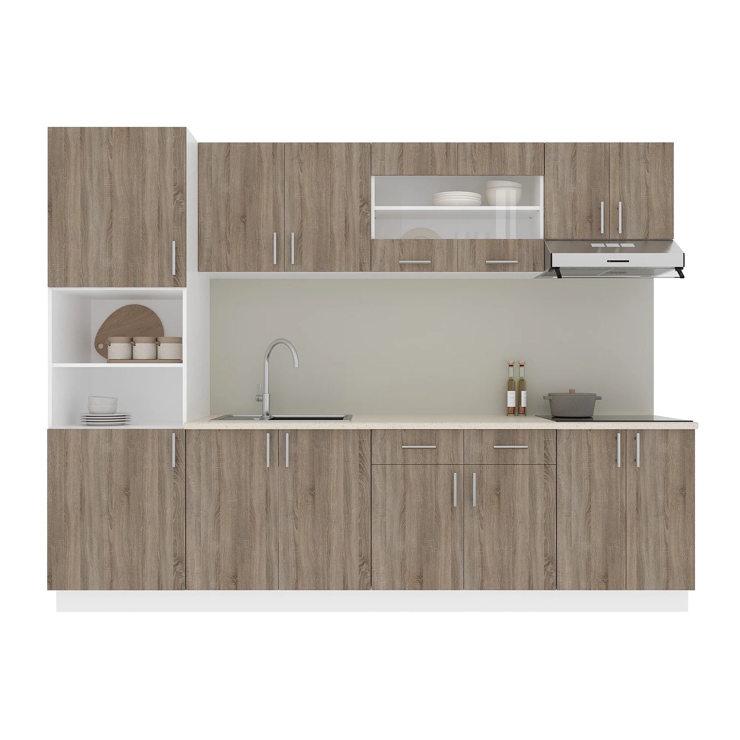 Set Bucatarie haaus Karo V23, Stejar Sonoma Inchis/Alb, Blat Thermo 28 mm, L 280 cm