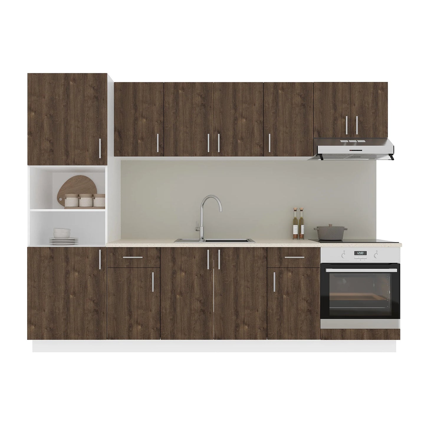 Set Bucatarie haaus Karo V24, Stejar Bronz/Alb, Blat Thermo 28 mm, L 280 cm