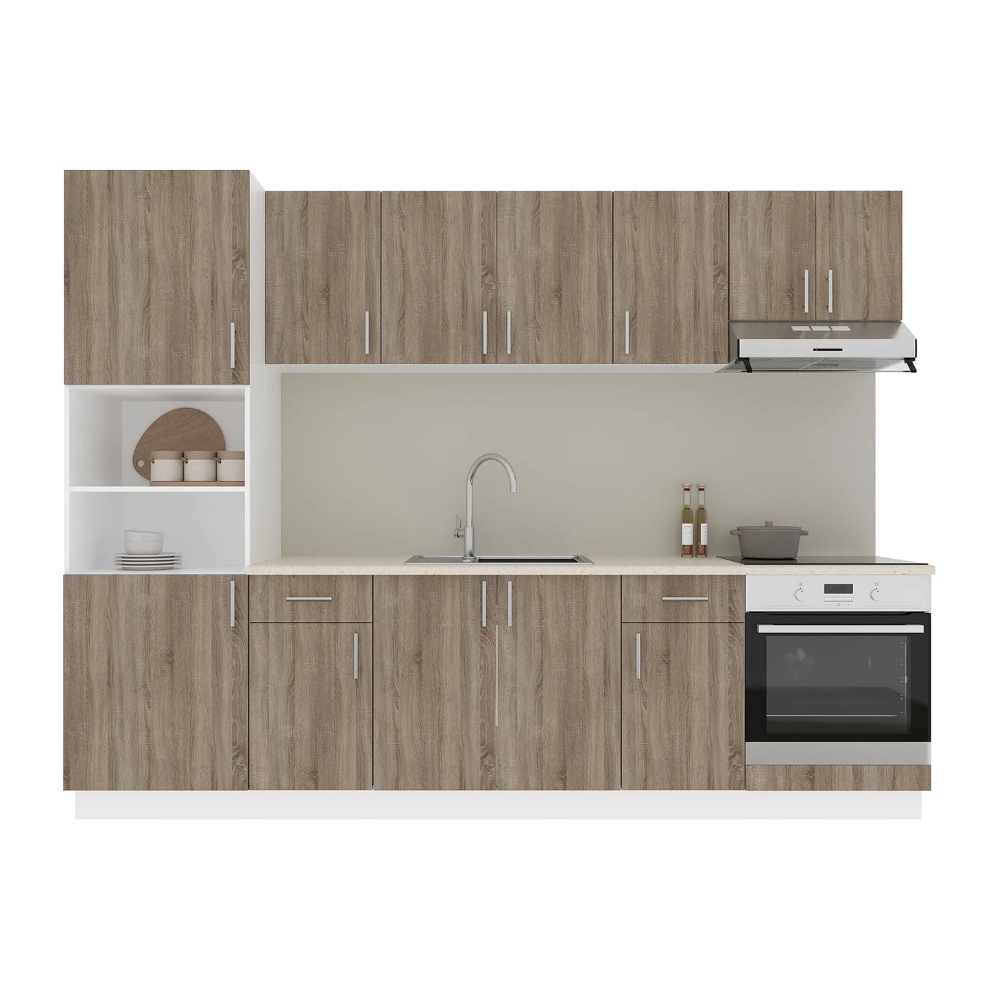 Set Bucatarie haaus Karo V24, Stejar Sonoma Inchis/Alb, Blat Thermo 28 mm, L 280 cm