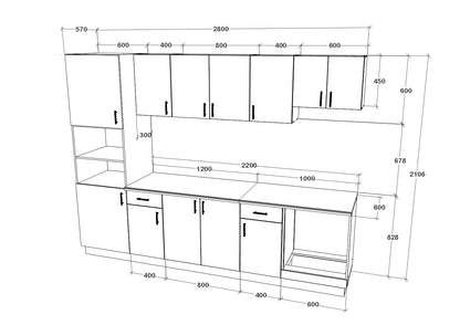 Set Bucatarie haaus Karo V24, Alb, Blat Thermo 28 mm, L 280 cm