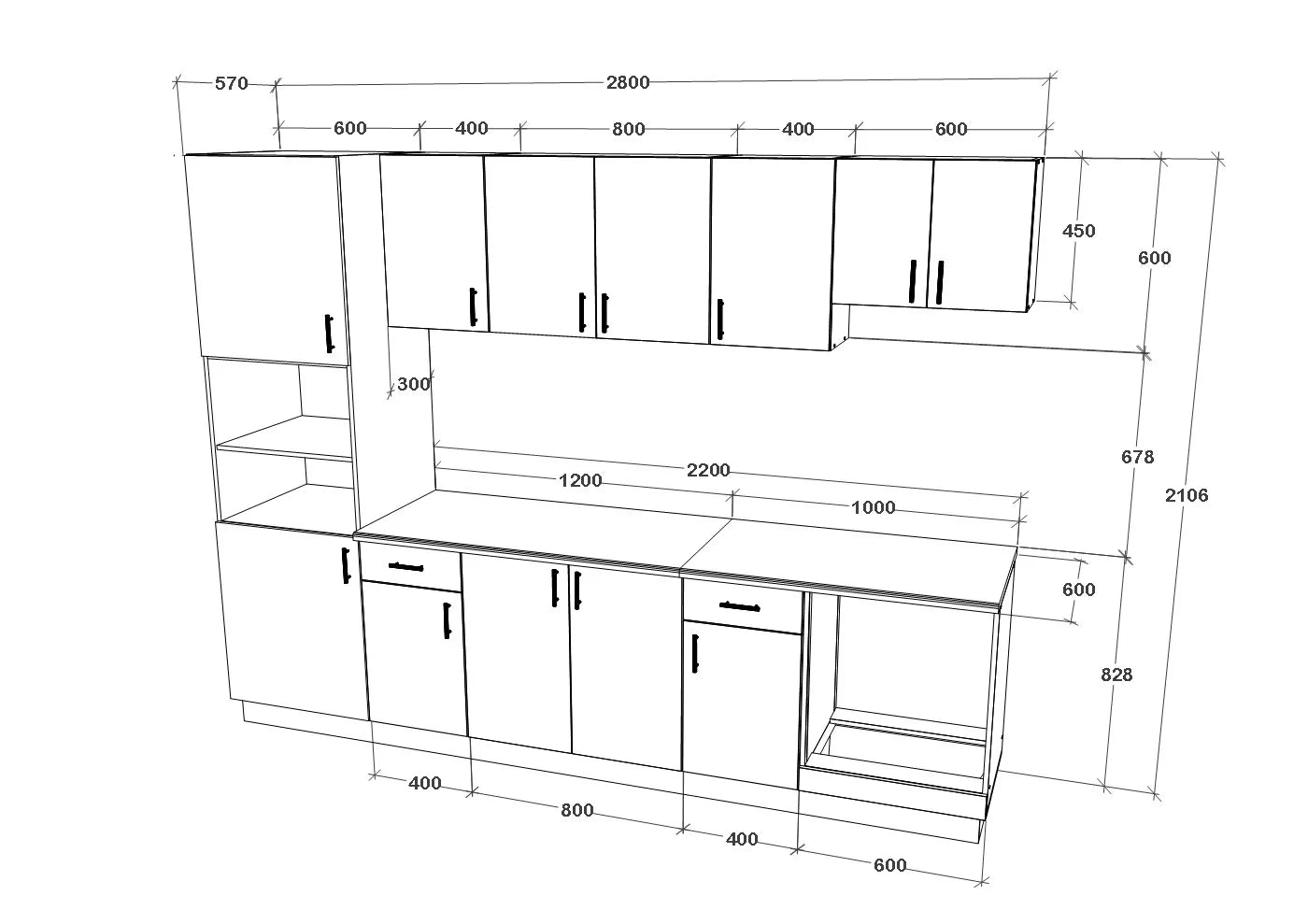 Set Bucatarie haaus Karo V24, Stejar Sonoma Inchis/Alb, Blat Thermo 28 mm, L 280 cm