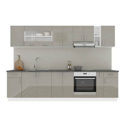 Set Bucatarie haaus Karo V25, Gri Lucios/Alb, MDF, Blat Thermo 28 mm, L 300 cm