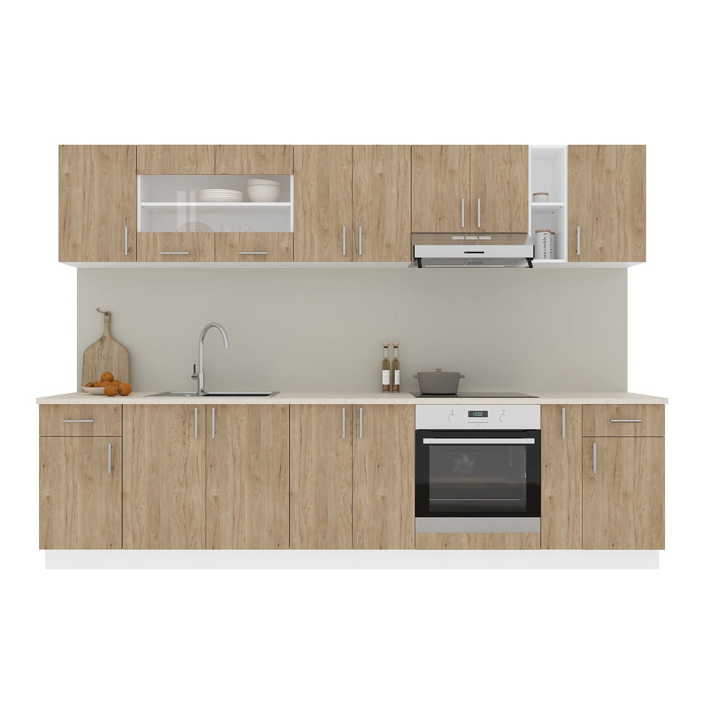 Set Bucatarie haaus Karo V25, Lemn Natural/Alb, Blat Thermo 28 mm, L 300 cm
