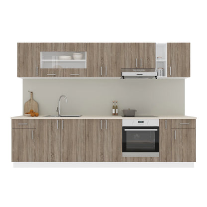 Set Bucatarie haaus Karo V25, Stejar Sonoma Inchis/Alb, Blat Thermo 28 mm, L 300 cm