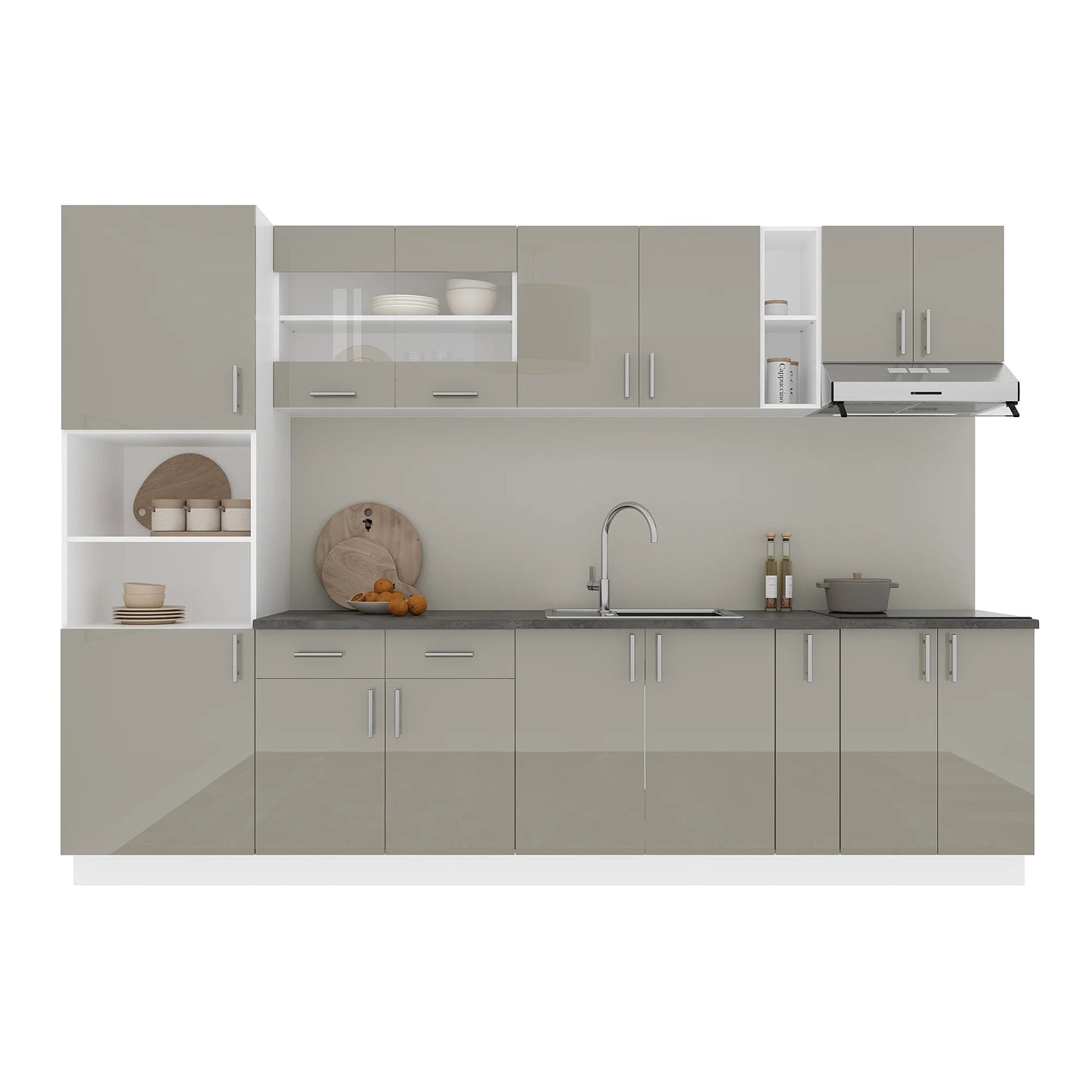 Set Bucatarie haaus Karo V26, Gri Lucios/Alb, MDF, Blat Thermo 28 mm, L 300 cm