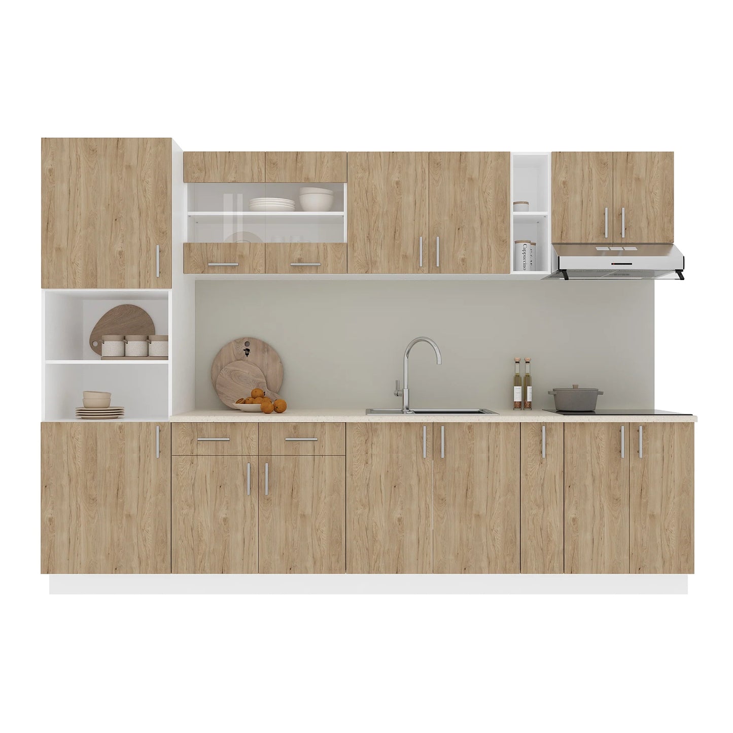 Set Bucatarie haaus Karo V26, Lemn Natural/Alb, Blat Thermo 28 mm, L 300 cm
