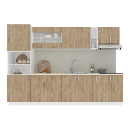 Set Bucatarie haaus Karo V26, Lemn Natural/Alb, Blat Thermo 28 mm, L 300 cm