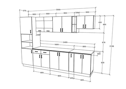 Set Bucatarie haaus Karo V26, Stejar Bronz/Alb, Blat Thermo 28 mm, L 300 cm