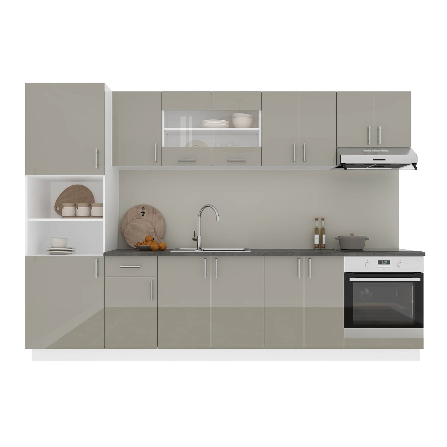 Set Bucatarie haaus Karo V27, Gri Lucios/Alb, MDF, Blat Thermo 28 mm, L 300 cm