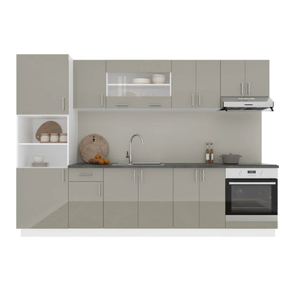 Set Bucatarie haaus Karo V27, Gri Lucios/Alb, MDF, Blat Thermo 28 mm, L 300 cm