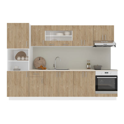 Set Bucatarie haaus Karo V27, Lemn Natural/Alb, Blat Thermo 28 mm, L 300 cm