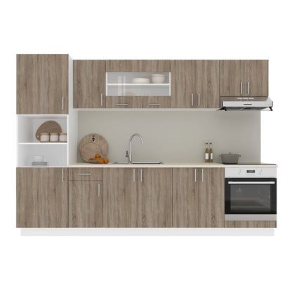 Set Bucatarie haaus Karo V27, Stejar Sonoma Inchis/Alb, Blat Thermo 28 mm, L 300 cm