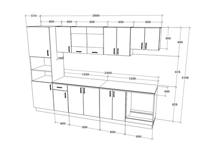Set Bucatarie haaus Karo V27, Antracit/Alb, Blat Thermo 28 mm, L 300 cm