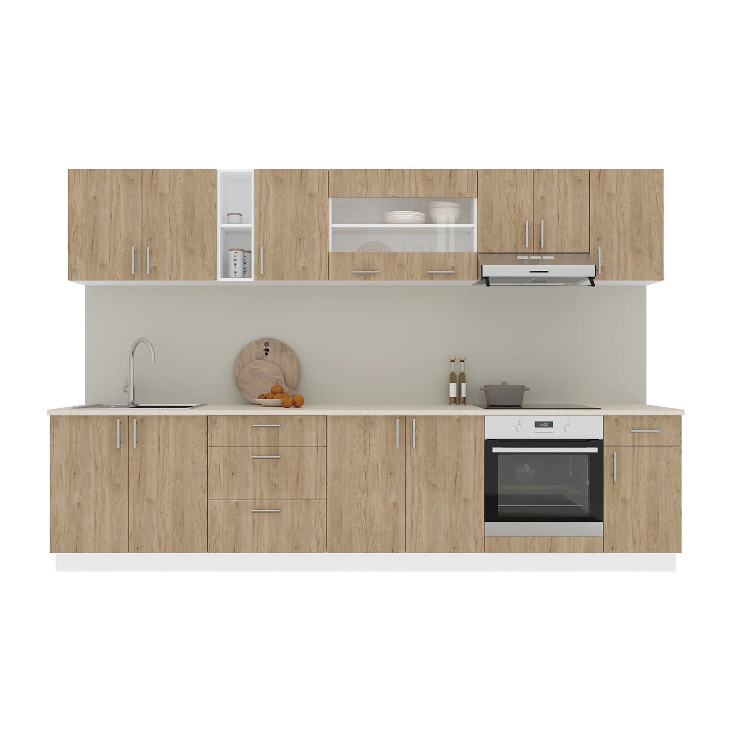 Set Bucatarie haaus Karo V28, Lemn Natural/Alb, Blat Thermo 28 mm, L 320 cm