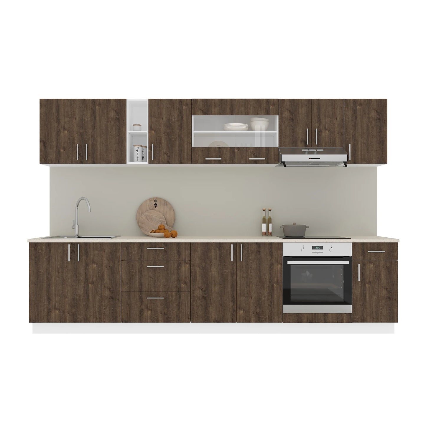 Set Bucatarie haaus Karo V28, Stejar Bronz/Alb, Blat Thermo 28 mm, L 320 cm