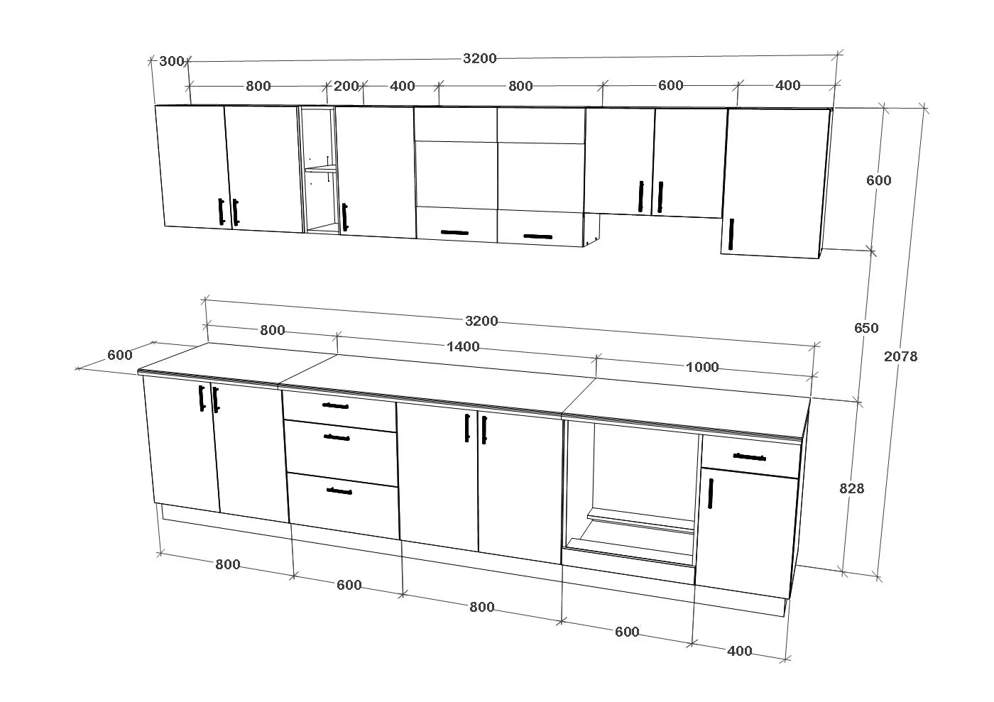 Set Bucatarie haaus Karo V28, Stejar Sonoma Inchis/Alb, Blat Thermo 28 mm, L 320 cm