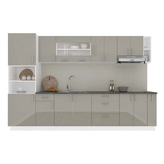Set Bucatarie haaus Karo V29, Gri Lucios/Alb, MDF, Blat Thermo 28 mm, L 320 cm