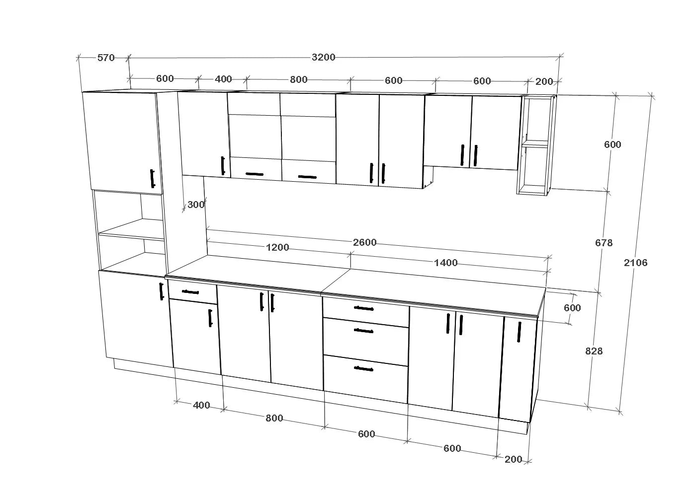 Set Bucatarie haaus Karo V29, Lemn Natural/Alb, Blat Thermo 28 mm, L 320 cm