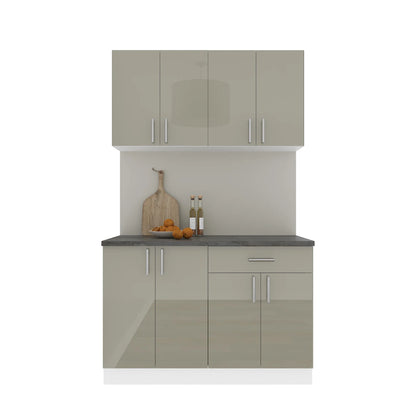 Set Bucatarie haaus Karo V2, Gri Lucios/Alb, MDF, Blat Thermo 28 mm, L 120 cm