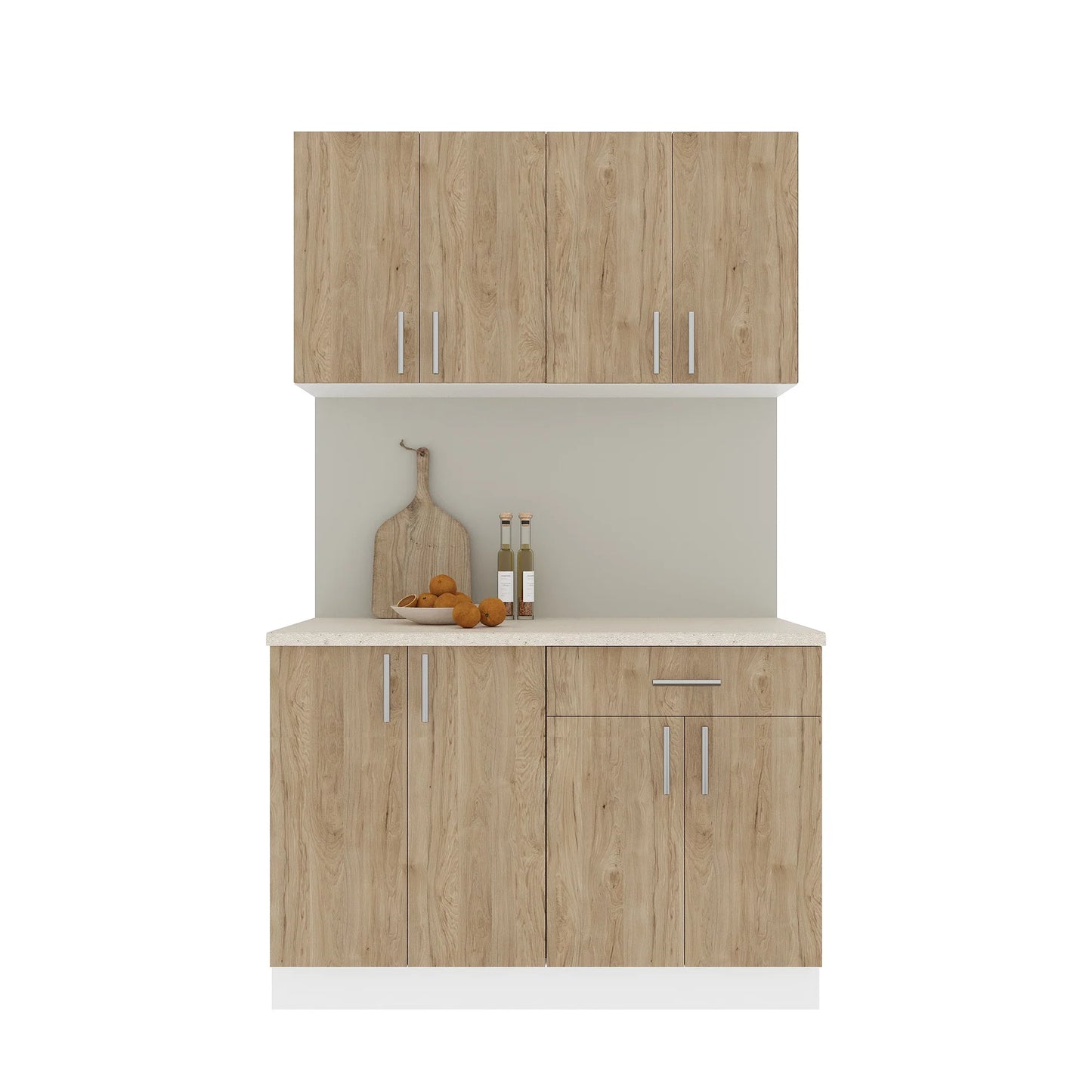 Set Bucatarie haaus Karo V2, Lemn Natural/Alb, Blat Thermo 28 mm, L 120 cm