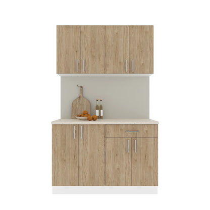 Set Bucatarie haaus Karo V2, Lemn Natural/Alb, Blat Thermo 28 mm, L 120 cm