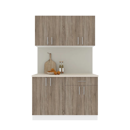 Set Bucatarie haaus Karo V2, Stejar Sonoma Inchis/Alb, Blat Thermo 28 mm, L 120 cm