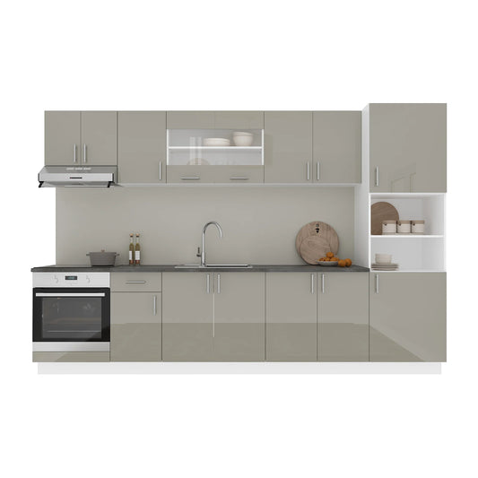 Set Bucatarie haaus Karo V30, Gri Lucios/Alb, MDF, Blat Thermo 28 mm, L 320 cm
