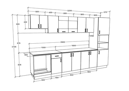 Set Bucatarie haaus Karo V30, Stejar Sonoma Inchis/Alb, Blat Thermo 28 mm, L 320 cm