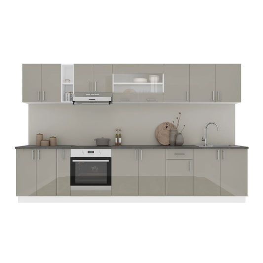 Set Bucatarie haaus Karo V32, Gri Lucios/Alb, MDF, Blat Thermo 28 mm, L 340 cm