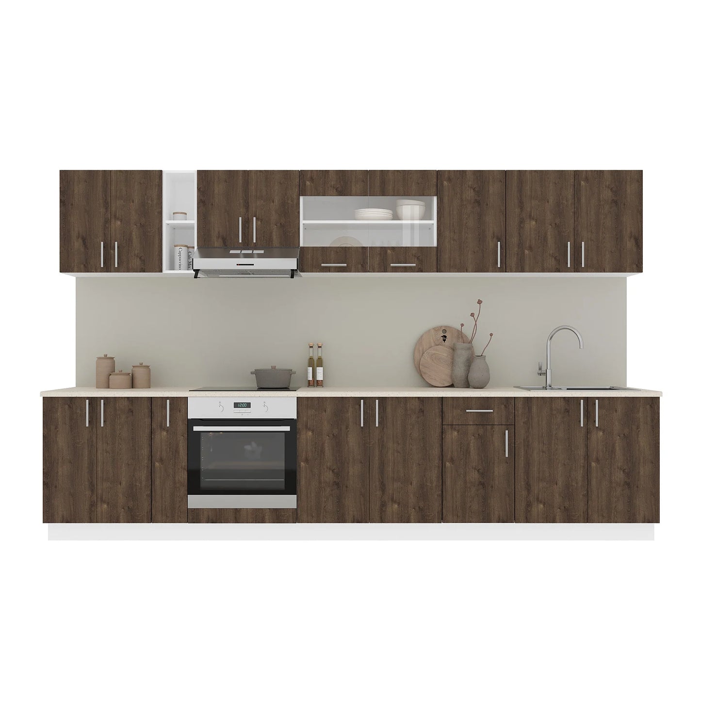 Set Bucatarie haaus Karo V32, Stejar Bronz/Alb, Blat Thermo 28 mm, L 340 cm