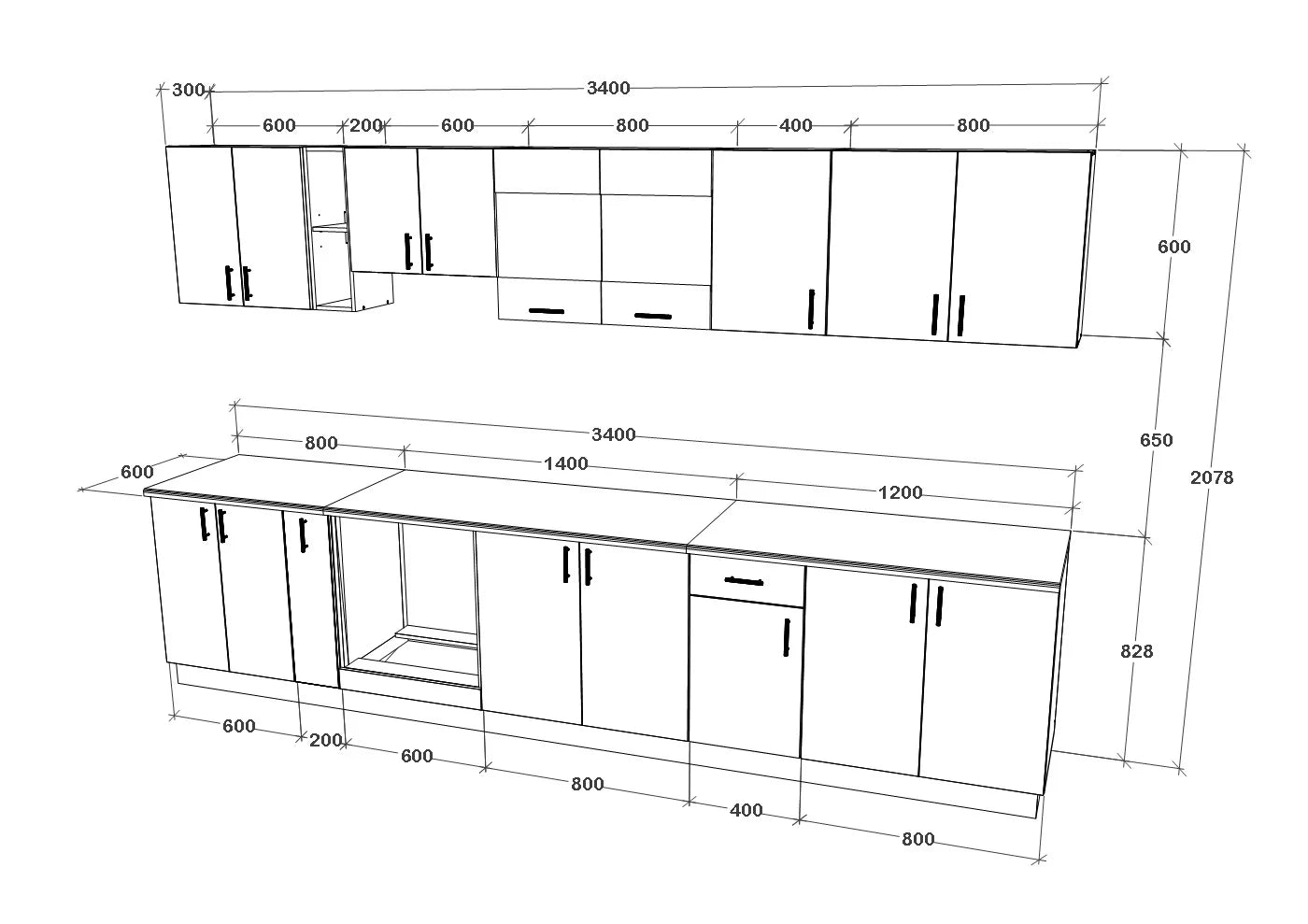 Set Bucatarie haaus Karo V32, Alb, Blat Thermo 28 mm, L 340 cm