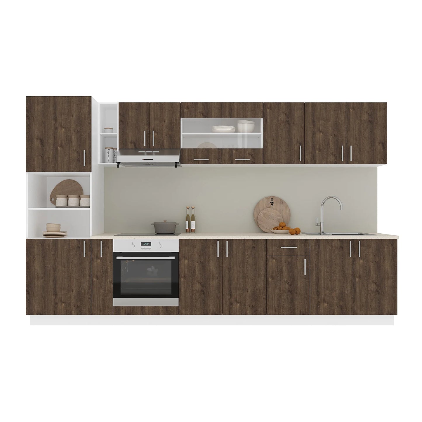 Set Bucatarie haaus Karo V33, Stejar Bronz/Alb, Blat Thermo 28 mm, L 340 cm