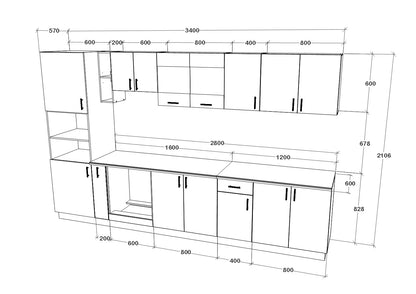 Set Bucatarie haaus Karo V33, Gri Lucios/Alb, MDF, Blat Thermo 28 mm, L 340 cm