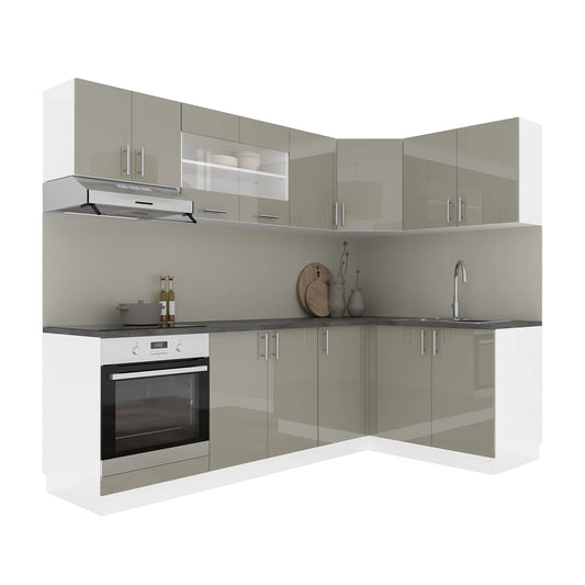 Set Bucatarie Colt haaus Karo V34, Gri Lucios/Alb, MDF, Blat Thermo 28 mm, L 240 x 140 cm