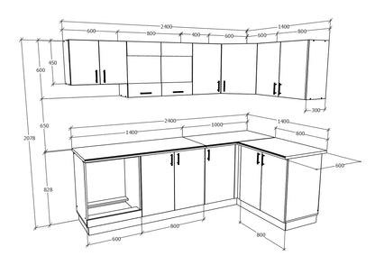 Set Bucatarie Colt haaus Karo V34, Antracit/Alb, Blat Thermo 28 mm, L 240 x 140 cm