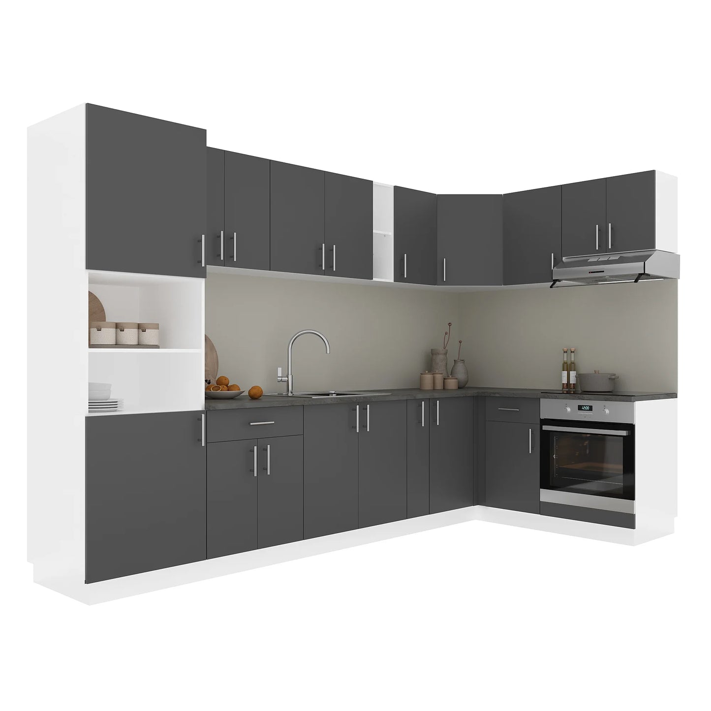 Set Bucatarie Colt haaus Karo V35, Antracit/Alb, Blat Thermo 28 mm, L 320 x 160 cm