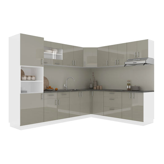 Set Bucatarie Colt haaus Karo V36, Gri Lucios/Alb, MDF, Blat Thermo 28 mm, L 280 x 220 cm