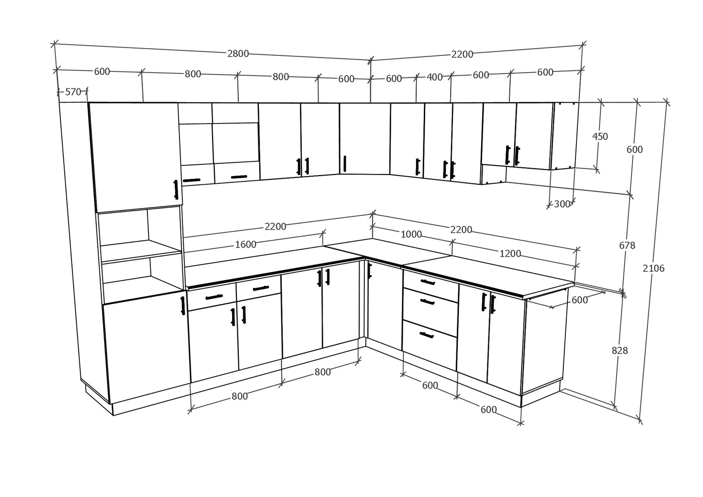 Set Bucatarie Colt haaus Karo V36, Gri Lucios/Alb, MDF, Blat Thermo 28 mm, L 280 x 220 cm