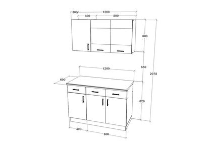 Set Bucatarie haaus Karo V3, Stejar Bronz/Alb, Blat Thermo 28 mm, L 120 cm