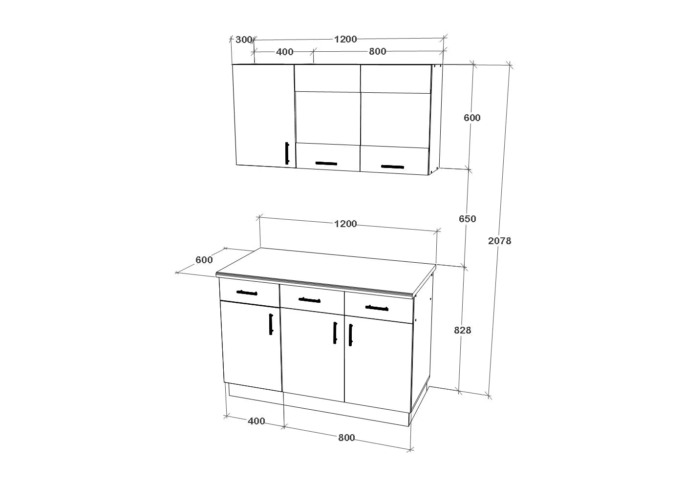Set Bucatarie haaus Karo V3, Stejar Sonoma Inchis/Alb, Blat Thermo 28 mm, L 120 cm